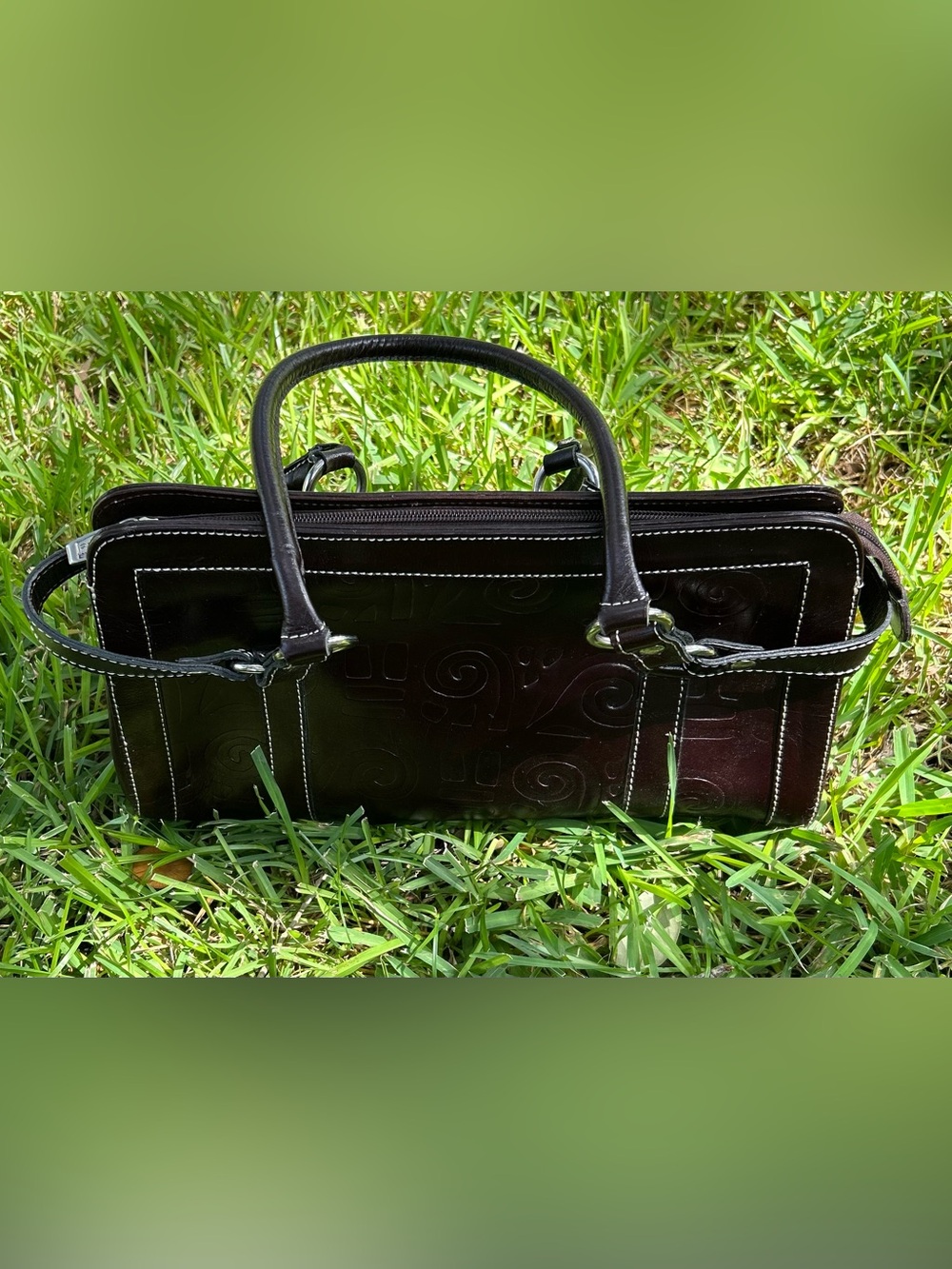 Embossed Leather Satchel in Deep Brown